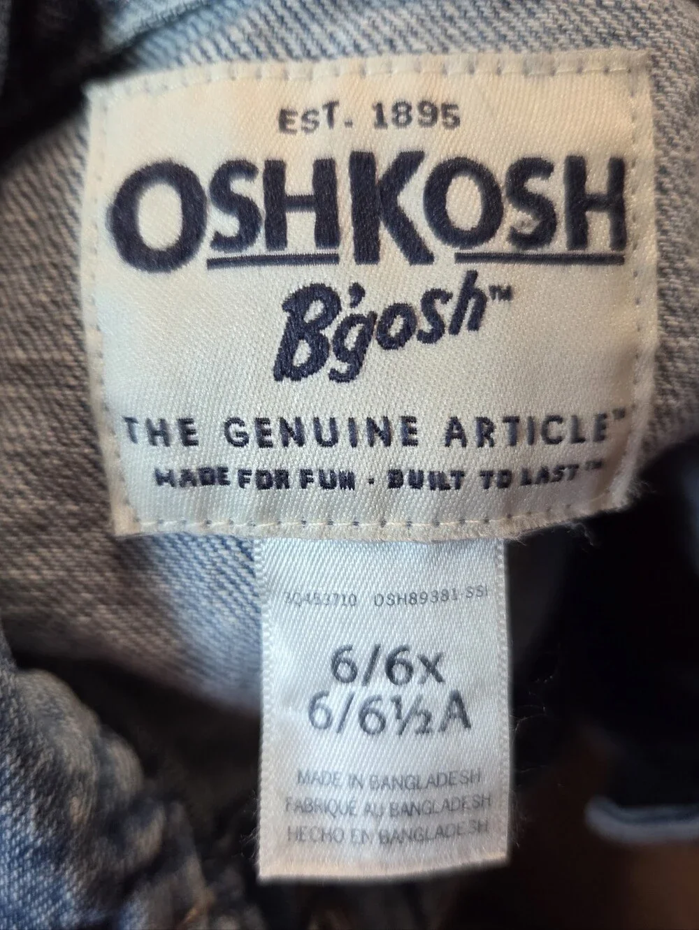 OshKosh B'gosh Light Wash Blue Denim Jean Jacket for Kids Unisex Size 6/6X